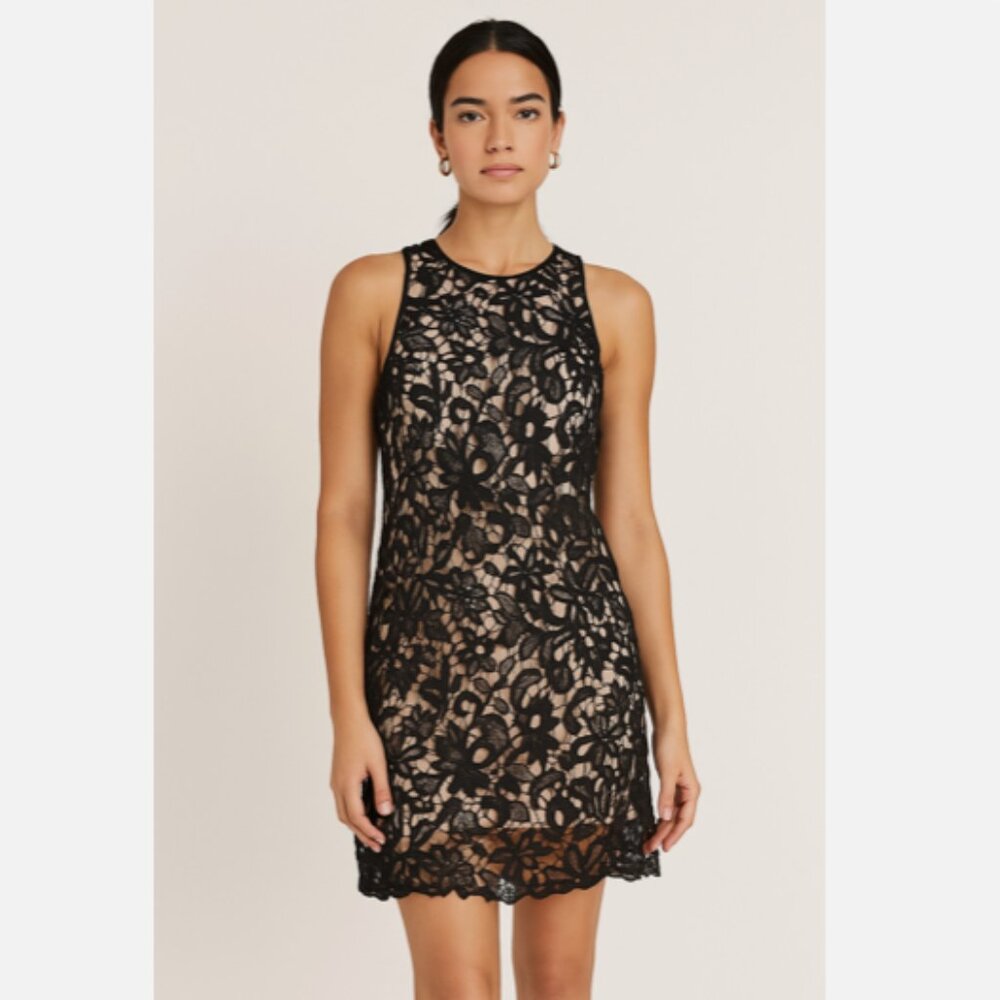 Banana Republic Women's Dress Size 2 Black Crochet Scalloped Lace Sheath